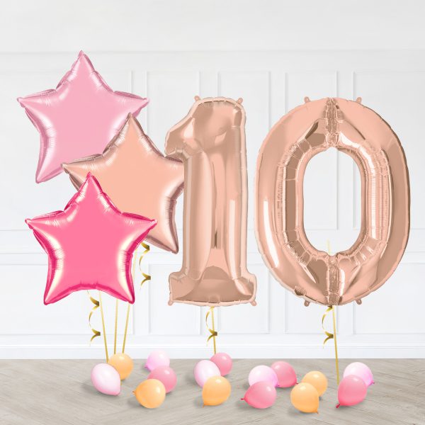 10 RoseGold Trio Star Birthday Balloon Numbers