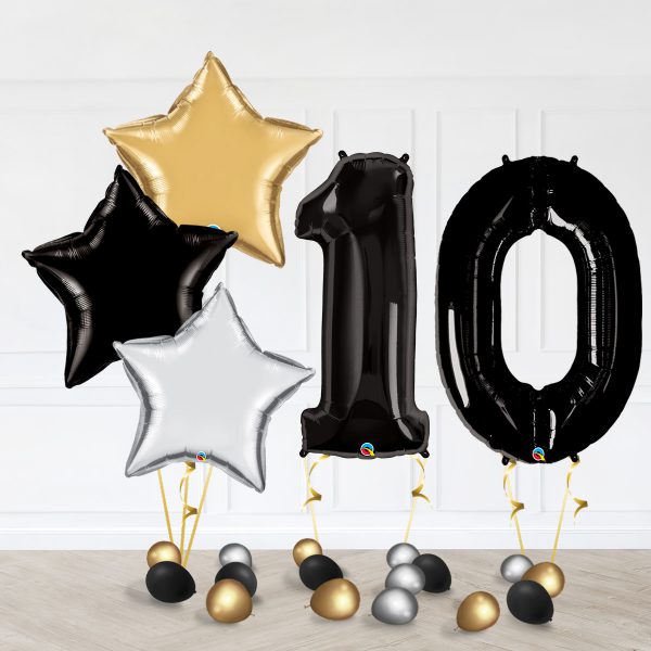 Number 10 Black Trio Star Gold Black White