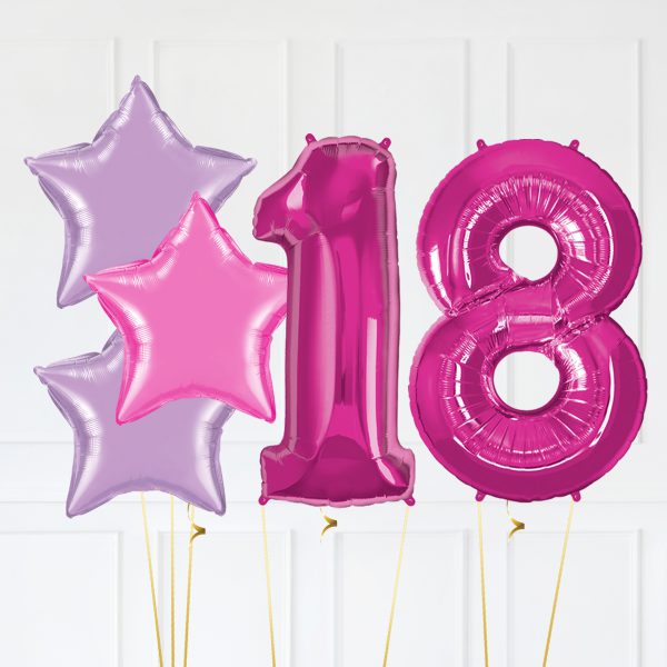 18 Magenta Trio Star Birthday Balloon Numbers - Image 2