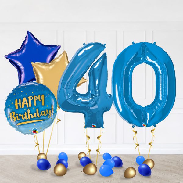 Number 40 Sapphire Blue Star Blue Gold Bubble Happy Birthday