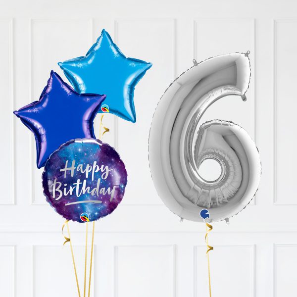 Number 6 Silver Trio Star Bubble Galaxy Blue - Image 2