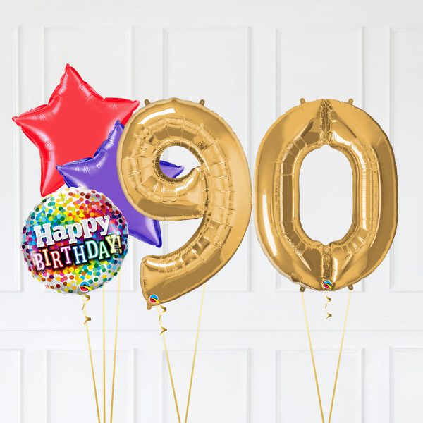Number 90 Gold Trio Star Red Purple Bubble Colors HappyBirthday - Image 2