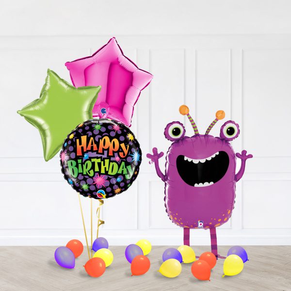 Monster Walker Star Fucsia Green Bubble HappyBirthday Fireworks