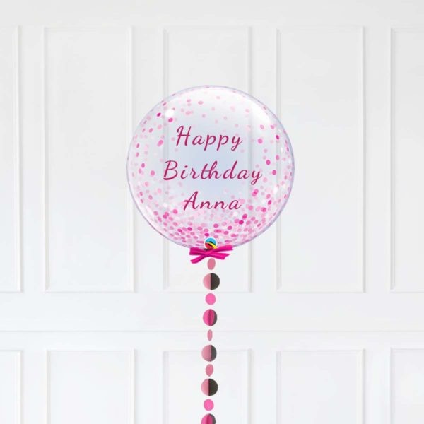 Personalised Bubble Balloon Fuchsia Confetti Circle Tail - Image 2
