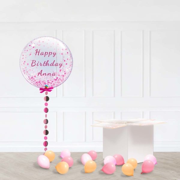 Personalised Bubble Balloon Fuchsia Confetti Circle Tail