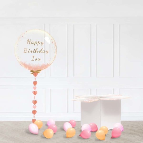 Personalised Bubble Balloon Rose Gold Heart Tail