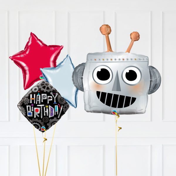 Robot Star Diamond Red Silver Black Birthday - Image 2