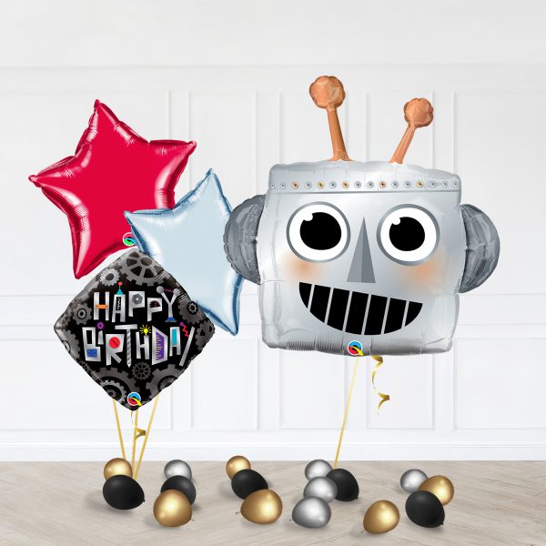 Robot Star Diamond Red Silver Black Birthday