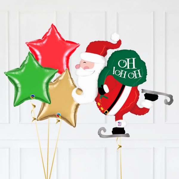 Santa Star Green Red Gold Balloons ice skates - Image 2