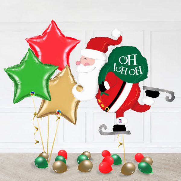 Santa Star Green Red Gold Balloons ice skates