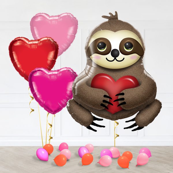 Valentine's Day Sloth Heart TrioHeart Rose Red Fuchsia