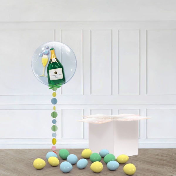 DOUBLE BUBBLE – BUBBLY WINE BOTTLE & GLASS
