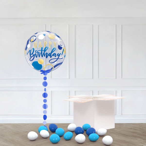 SINGLE BUBBLE – BIRTHDAY BLUE & GOLD DOTS